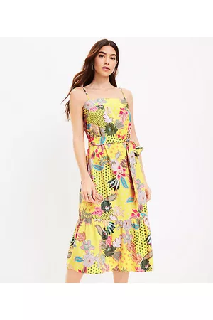 LOFT Women Printed Dresses - Petite Floral Strappy Flounce Midi Dress
