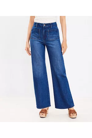 LOFT Women High Waisted Jeans - Patch Pocket High Rise Wide Leg Jeans in Vintage Dark Wash