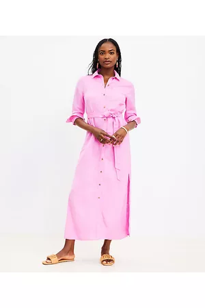 LOFT Women Maxi Dresses - Petite Linen Blend Maxi Pocket Shirtdress