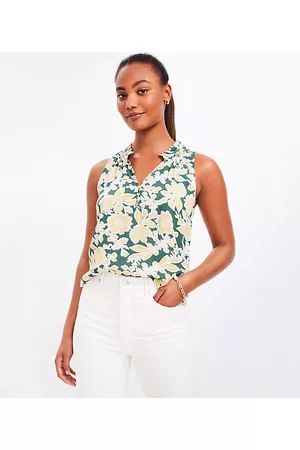 LOFT Women Blouses - Petite Floral Ruffle Neck Button Shell