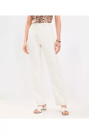 LOFT Women High Waisted Jeans - Petite High Rise Full Length Straight Jeans in Popcorn