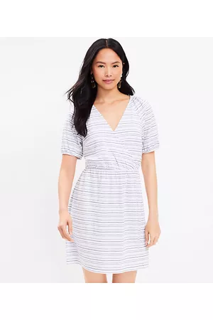 LOFT Women Puff Sleeve & Puff Shoulder Dresses - Petite Striped Jacquard Puff Sleeve Dress