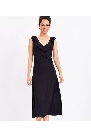 LOFT Women Midi Dresses - Ruffle V-Neck Midi Dress