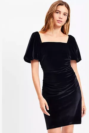 LOFT Petite Velvet Gathered Square Neck Mini Dress
