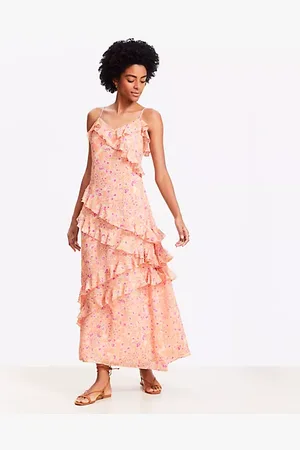 LOFT Floral Ruffle Strappy Maxi Dress