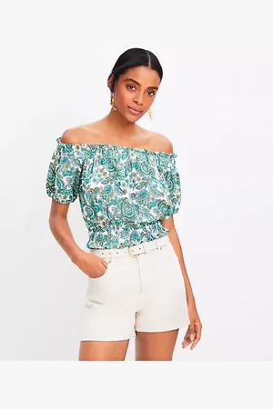 LOFT Paisley Crinkle Jacquard Off The Shoulder Top