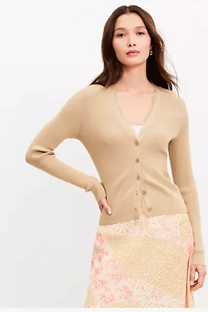 LOFT Lace Trim Ribbed V-Neck Cardigan