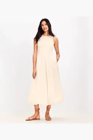 LOFT Poplin Bubble Mixed Media Midi Dress
