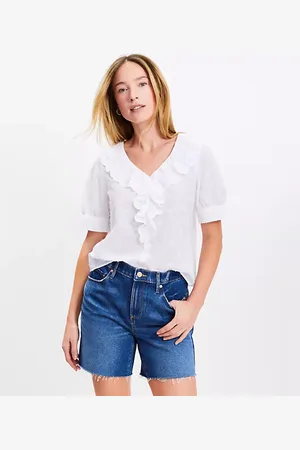 LOFT Clip Eyelet Ruffle Puff Sleeve Blouse