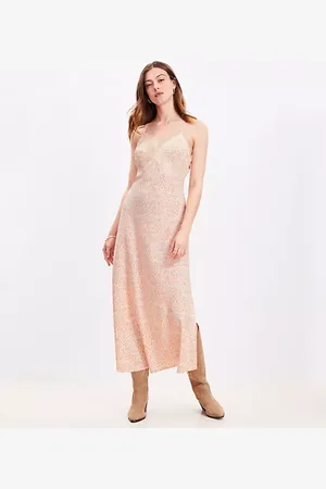LOFT Paisley Lace Trim Midi Slip Dress