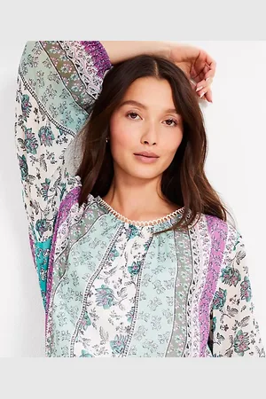 LOFT Petite Floral Stripe Scalloped Neck Blouse