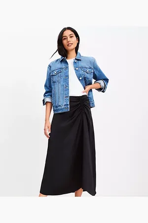 LOFT Satin Ruched Midi Skirt