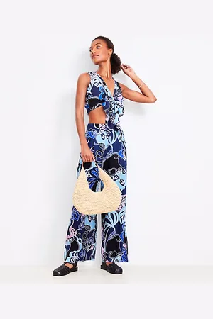 LOFT Petite Beach Floral Linen Blend Wide Leg Pants