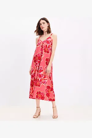LOFT Petite Textured Floral Linen Blend Strappy Maxi Dress