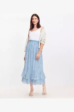 LOFT Floral Ruffle Smocked Maxi Skirt