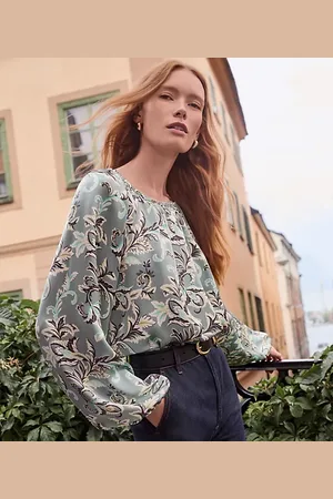 LOFT Petite Vine Satin Shirred Blouse