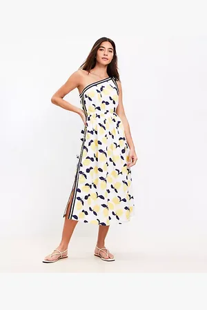 LOFT Lemon Tie One Shoulder Midi Dress