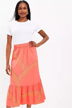 LOFT Embroidered Tiered Midi Skirt