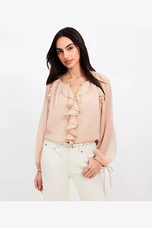 LOFT Petite Chiffon Ruffle Tie Cuff Blouse