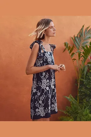 LOFT Floral Eyelet Tie Strap Mini Dress