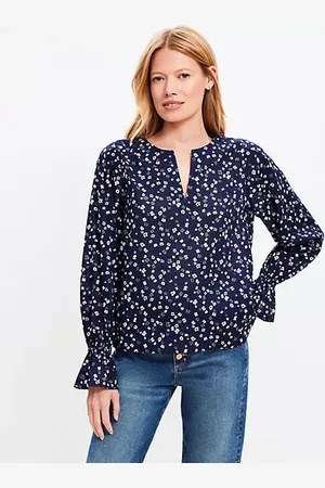 LOFT Petite Bloom Split Neck Blouse