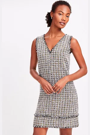 LOFT Metallic Fringe Tweed Double V Mini Dress