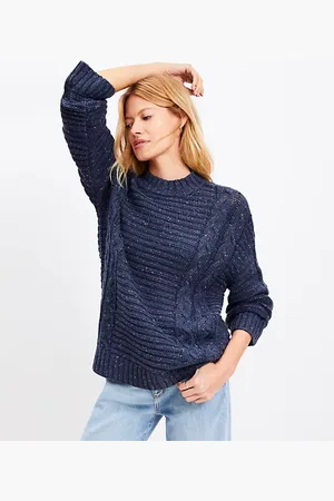 LOFT Flecked Cable Linked Mock Neck Tunic Sweater