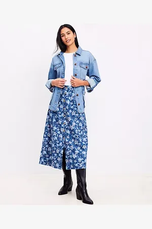 LOFT Floral Button Midi Pocket Skirt