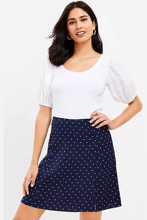 LOFT Dotted Button Trim Linen Blend Skirt