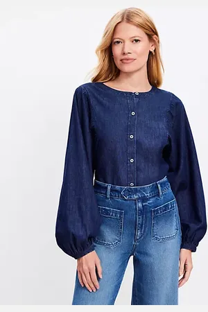 LOFT Petite Chambray Blouson Sleeve Blouse