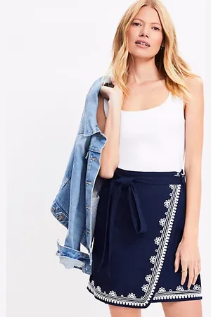 LOFT Floral Embroidered Mini Wrap Skirt