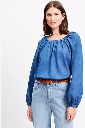 LOFT Chambray Shirred Blouse