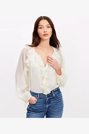 LOFT Chiffon Ruffle Tie Cuff Blouse