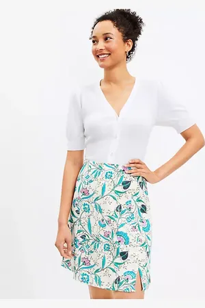LOFT Floral Side Slit Linen Blend Skirt