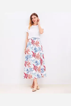 LOFT Fish Poplin Smocked Maxi Skirt