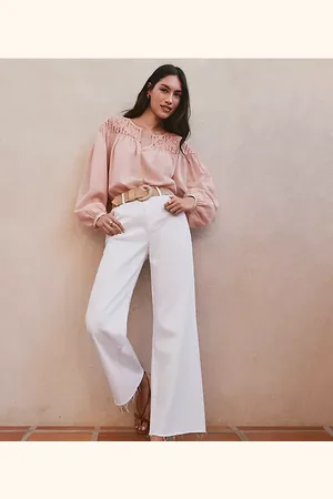 LOFT Floral Crochet Yoke Blouse