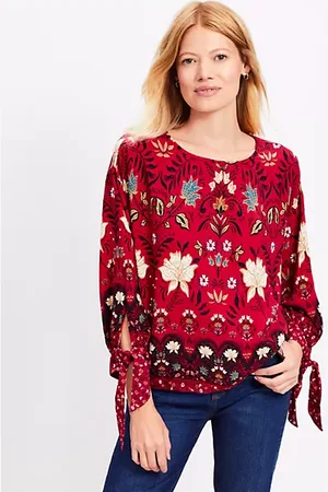 LOFT Floral Tie Cuff Blouse