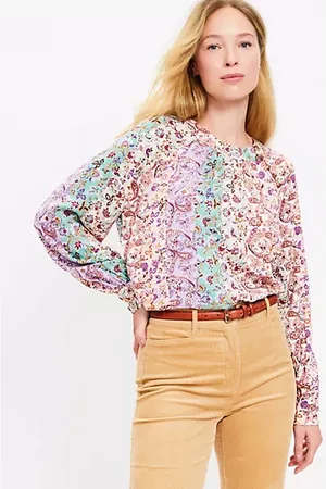 LOFT Petite Herringbone Paisley Button Raglan Blouse