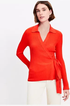 LOFT Ribbed Collared Wrap Sweater