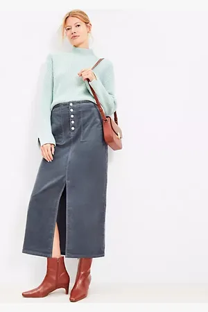 LOFT Corduroy Button Front Midi Pocket Skirt