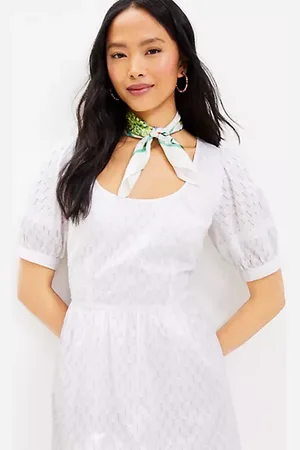 LOFT Dobby U-Neck Puff Sleeve Dress