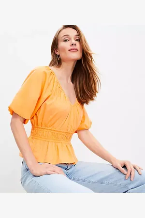 LOFT Gathered Waist V-Neck Blouse