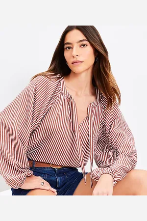LOFT Striped Ruched Sleeve Blouse