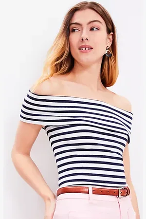 LOFT Stripe Ribbed Off The Shoulder Top