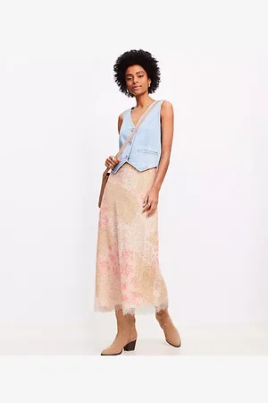 LOFT Floral Lace Trim Bias Midi Skirt