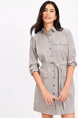 LOFT Stripe Belted Mini Pocket Shirtdress