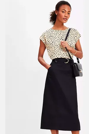 LOFT Twill Belted Midi Pocket Skirt