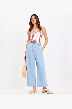 LOFT Breezy Wide Leg Ankle Pants in Chambray