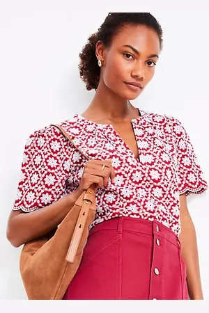 LOFT Floral Embroidered Scalloped Blouse