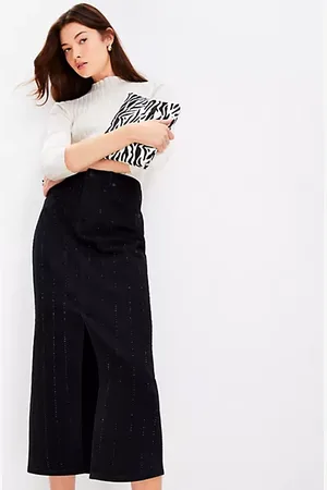 LOFT Sparkle Pinstripe Denim Midi Skirt in